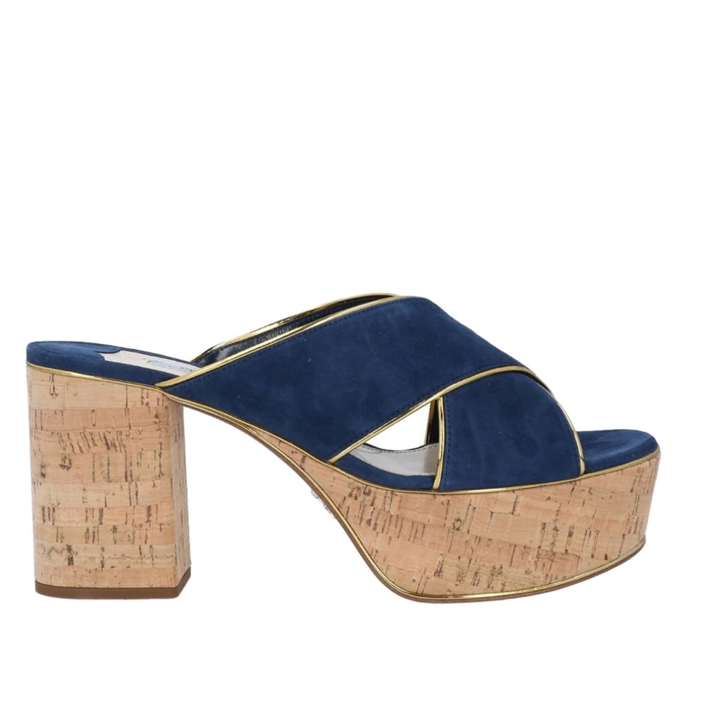 Prada Women's Navy and Gold Mules